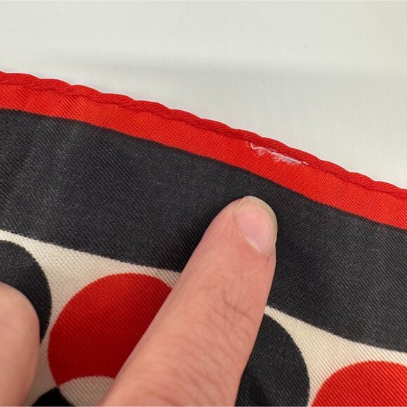 Vintage Vera Neumann Scarf Red Black White Geometric Circles 1960s Rolled Edge - Picture 5 of 8